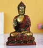 Red and Golden Brass Premium Meditating Blessing Buddha Antique Artifact