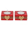 Red and Golden Wooden  Tealight Candle Holder (2 Pcs)