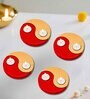 Red and Golden Wooden  Tealight Candle Holder (4 Pcs)