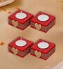 Red and Golden Wooden  Tealight Candle Holder (4 Pcs)