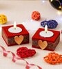 Red and Golden Wooden  Tealight Candle Holder (2 Pcs)