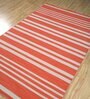 Red Striped Wool 5 ft x 7 ft Flat Weave Dhurrie
