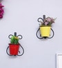 Red and Yellow Metal Indoor and Balcony Wall Planter with Pot (Set of 2)