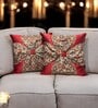 Red Art Silk Chanderi Textured Floral 16x16 inches Cushion Covers (Set of 2)