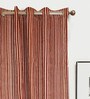 Red Polyester And Chenille Striped 7 Ft Light Filering Eyelet 2 Door Curtains
