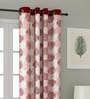 Red Floral Polyester 5 Ft Semisheer Eyelet Window Curtains (Set of 2)