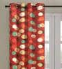 Red Polyester Velvet Geometric 7FT Light Filtering Eyelet Door Curtains (Pack of 1)