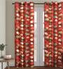 Red Polyester Velvet Geometric 7FT Light Filtering Eyelet Door Curtains (Pack of 1)