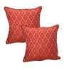 Red Blended Cotton and Silk Woven Ikat 16x16 inches Cushion Covers (Set of 2)