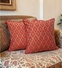 Red Blended Cotton and Silk Woven Ikat 16x16 inches Cushion Covers (Set of 2)