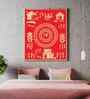 Red Canvas Printed Warli Framed Art