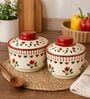 Red Ceramic Bowl Set of 2 with Lid (500 ML)