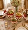 Red Ceramic Bowl Set of 3 with Lid (250 ML, 500 ML & 750 ML)