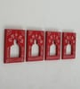Red Color Handpainted Engineered Wood Carving Set of 4 Jharokha Frame