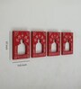 Red Color Handpainted Engineered Wood Carving Set of 4 Jharokha Frame