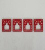 Red Color Handpainted Engineered Wood Carving Set of 4 Jharokha Frame