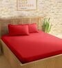 Red 210TC Cotton stripe 1 Super King Bedsheet with 2 Pillow Covers