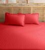 Red 210TC Cotton stripe 1 Super King Bedsheet with 2 Pillow Covers