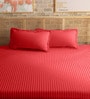 Red Cotton 210TC Striped Set of 2 Pillow Covers
