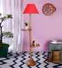 Red Cotton Conical Wooden Floor Lamp