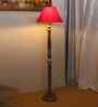Red Cotton Conical Wooden Floor Lamp