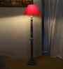 Red Cotton Conical Wooden Floor Lamp