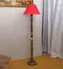 Red Cotton Conical Wooden Floor Lamp