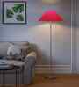 Red Cotton Coolie Shade Floor Lamp Steel Base