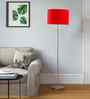 Red Cotton Drum Shade Steel Floor Lamp Steel Base