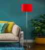 Red Cotton Drum Shade Steel Floor Lamp Steel Base