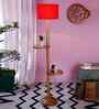 Red Cotton Drum Wooden Floor Lamp