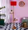 Red Cotton Drum Wooden Floor Lamp