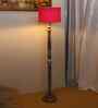 Red Cotton Drum Wooden Floor Lamp