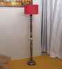 Red Cotton Drum Wooden Floor Lamp