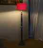 Red Cotton Drum Wooden Floor Lamp