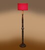 Red Cotton Drum Wooden Floor Lamp