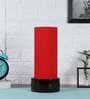 Red Cotton Fabric Shade Table Lamp With Wood Base