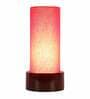 Red Cotton Fabric Shade Table Lamp With Wood Base
