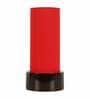 Red Cotton Fabric Shade Table Lamp With Wood Base