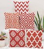 Red Cotton Geometric 16x16 inches Cushion Covers (Pack of 5)
