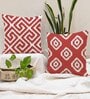 Red Cotton Geometric 24x24 inches Cushion Covers (Pack of 2)