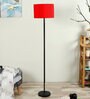 Amber Red Cotton Shade Club Floor Lamp With MDF Base