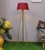 Shady Red Cotton Shade Tripod Floor Lamp With Metal Base