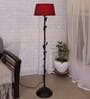 Red Cotton Shade Floor Lamp With Metal Base