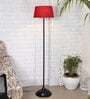 Red Cotton Shade Floor Lamp With Metal Base