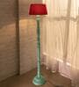 Red Cotton Shade Floor Lamp With Wooden Base