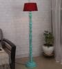 Red Cotton Shade Floor Lamp With Wooden Base