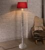 Red Cotton Shade Floor Lamp With Wooden Base