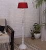 Red Cotton Shade Floor Lamp With Wooden Base