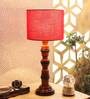 Red Cotton Shade Table Lamp with Wood Base